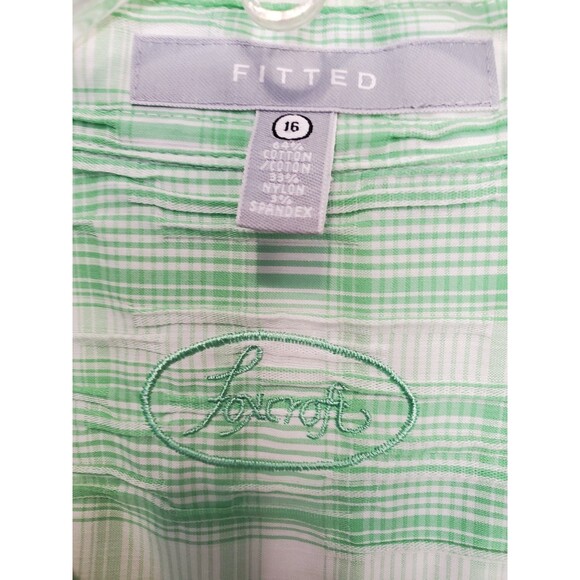 Foxcroft Fitted Crinkle Plaid Green 3/4 Sleeve Button-Up Top Size 16 NWT - Picture 4 of 6